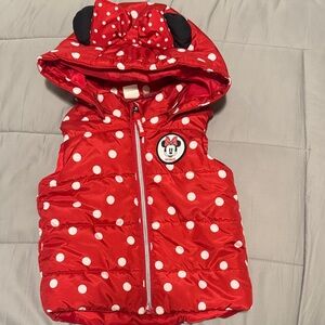 H&M Red and White Polka Dot Disney Vest with detachable hood